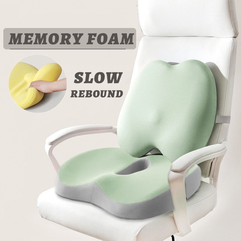 Memory Foam Chair Seat Cushion For Office Lumbar Support Back Pillow Relief  Pain Set Waist Support