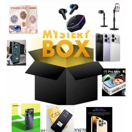 Year End gadgets and mobile items inside a mysterious gadget parcel Box