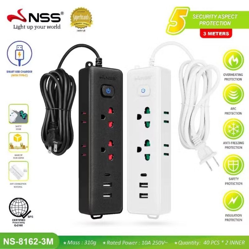 NSS NS-8162 6 GANG with 2 USB+TYPE C CHARGER PORT 3 METERS / NSS ...