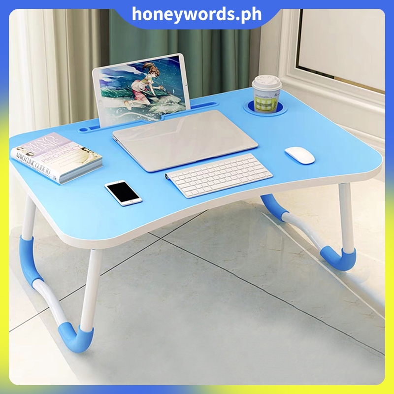 Foldable Lazy Table, Simple Desk with Cup Holder & iPad Slot, Perfect ...
