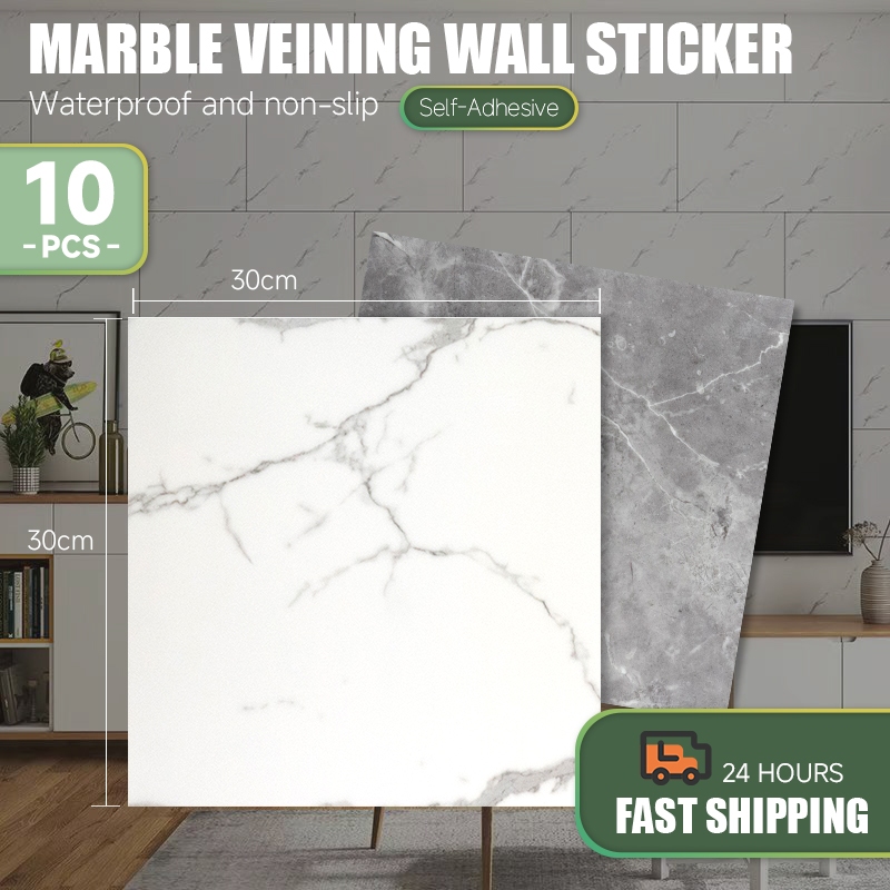 10PCS 3D wallpaper printing marble tile waterproof and oil proof self ...