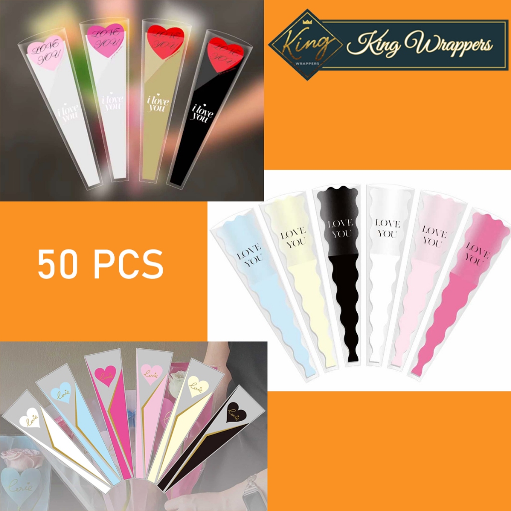 50pcs/pack Love You Single Flower Plastic Bag Flower Wrapper | Shopee ...