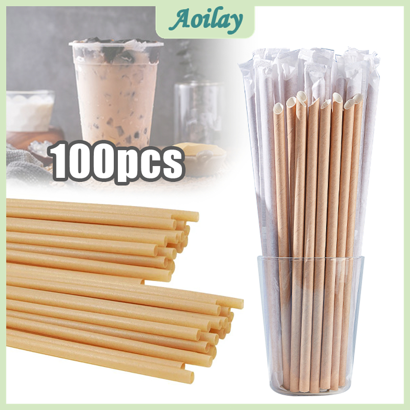 100Pcs Sugarcane Straw Individually Wrap Biodegradable Straw 6mm Paper ...