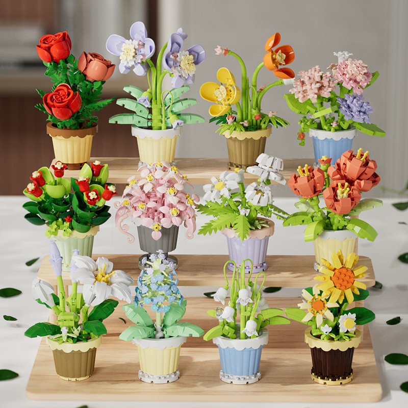 Flower Potted Building Blocks Roses Sunflowers Children's Building ...