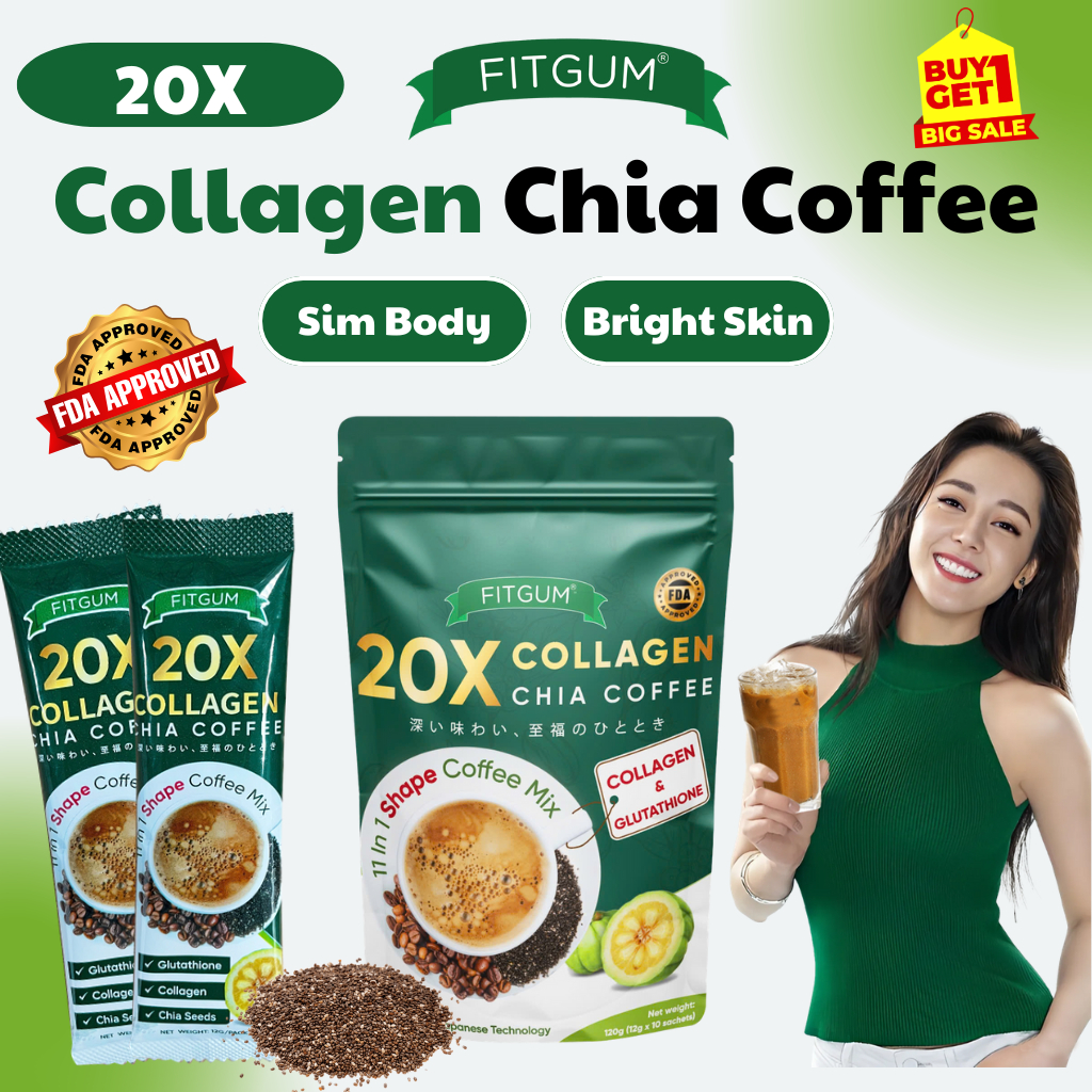 20x Collagen Chia Seed Instant Coffee Sachets - With Glutathione, Brightening, 10 Bags