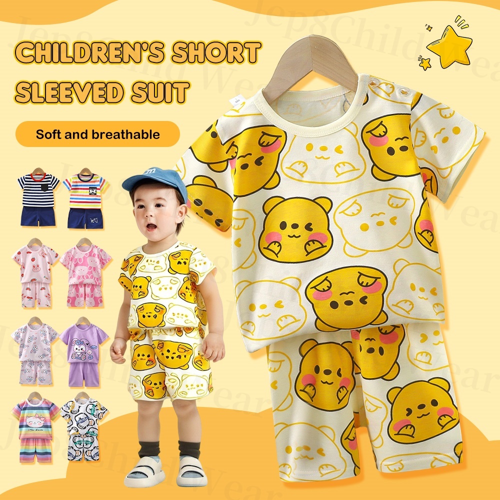 2PCS Kids Baby Boys Girls Short Sleeves Terno Sando Set Clothes Suit For  0-5 Years Casual Wear