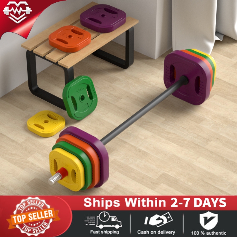 Gym with dumbbell piece 10/20/30/40KG weight lifting straight bar set  colorful hand grip barbell