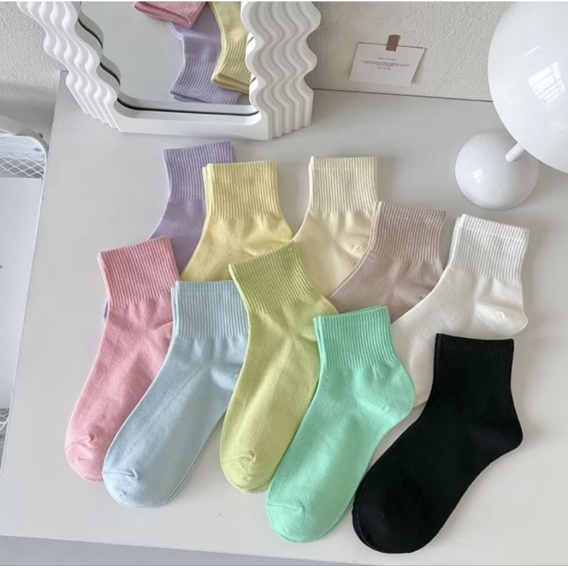 10 pairs with pouch Cute Candy Colors Plain Ankle Socks Unisex 35-39 ...