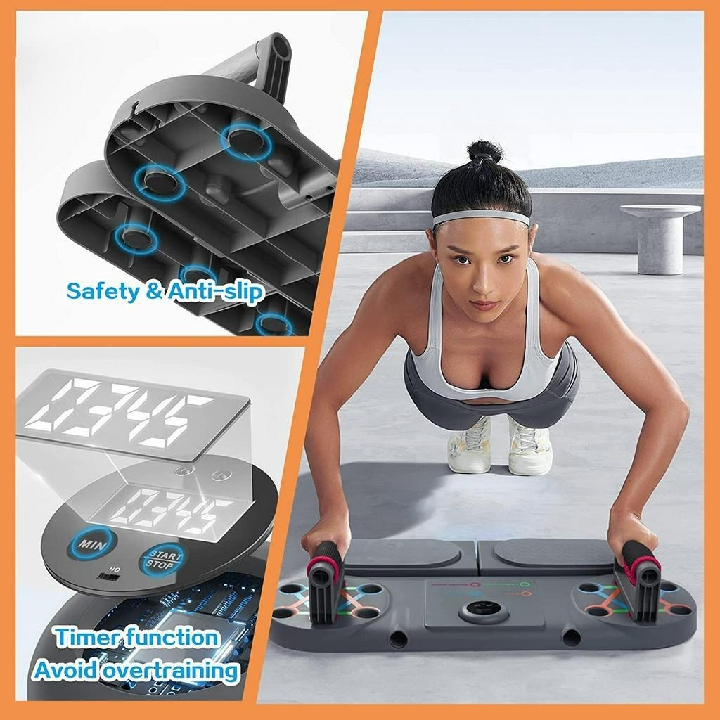 Push Up Board Plank Trainer Timer function Adjustable Family strength ...