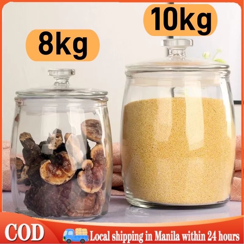 10L Glass Jar Rice Dispenser Food Storage Airtight Rice Container Food  Storage Jar Large Rice Bucket