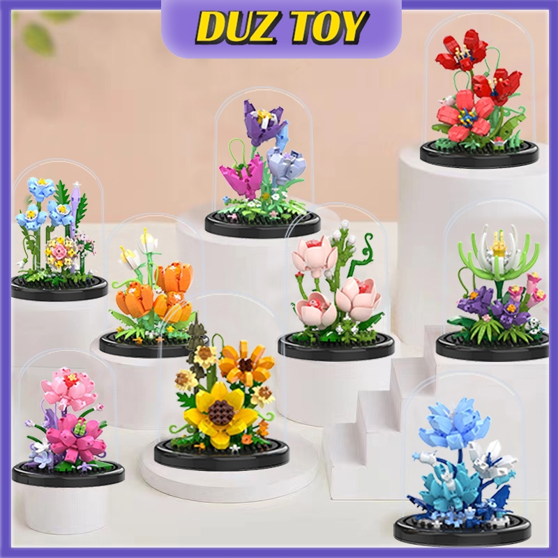 【DUZ】Flower Building Blocks With Cover DIY 3D Model Flower Toy Gift For ...