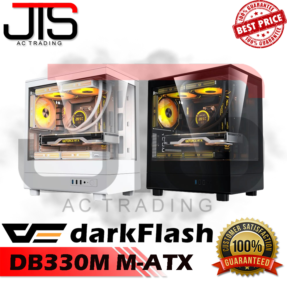 DARKFLASH DB330M WHITE & BLACK TEMPERED PANORAMIC CASE MATX MITX ...