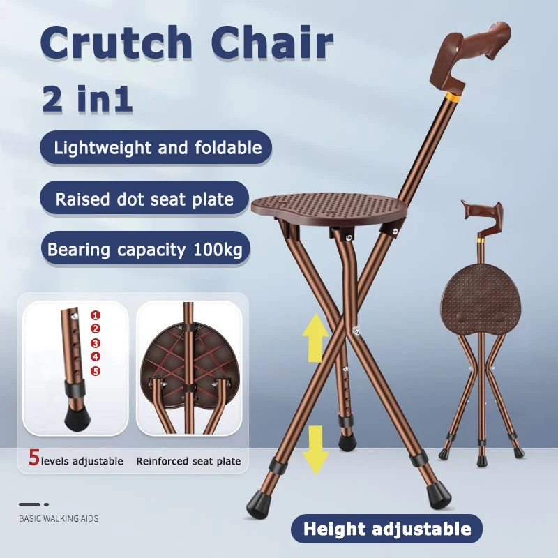 Adjustable Height Cane Chair Portable Chair Crutch Chair Folding