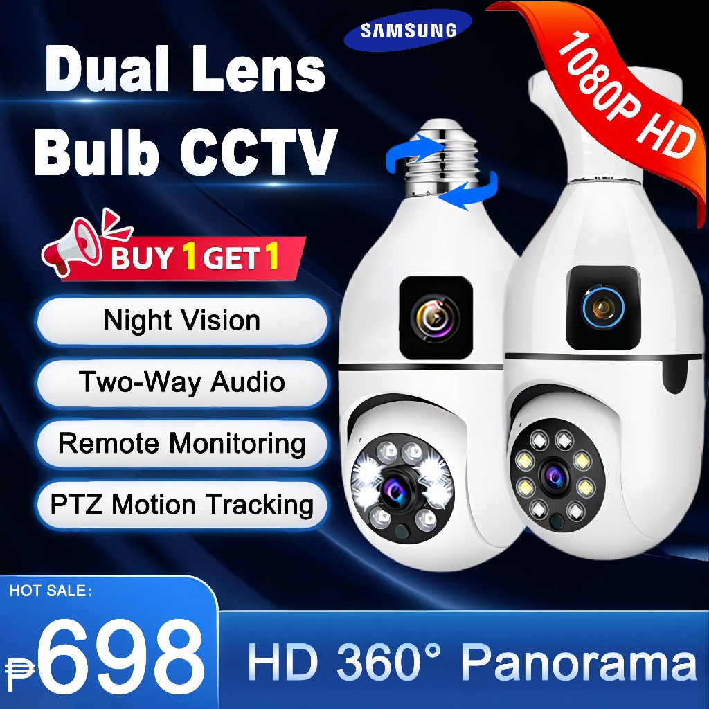 BUY 1 TAKE 1 V380 Pro Bulb CCTV Camera Dual Lens 1080P HD Panorama ...
