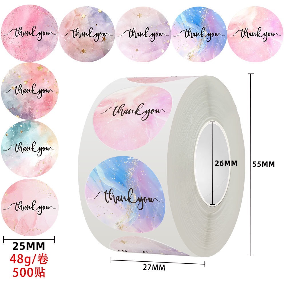 1Roll 500pcs Thank You tape Thankyou rose Flower Round Seal Sticker ...