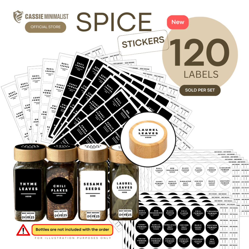 120pcs Pre-printed Spice Sticker Label Waterproof Oilproof Scratchproof ...