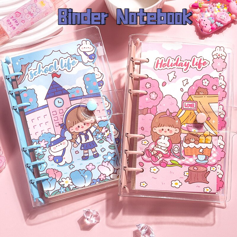 Binder Notebook for Girl A6 Loose Leaf Notepads Cute DIY Diary Cartoon ...