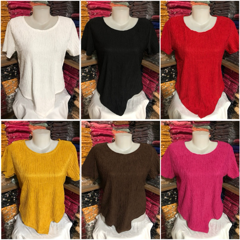 Lea | Fit from Large to XL Bark Crepe Roud Neck Plain Bandana Top ...