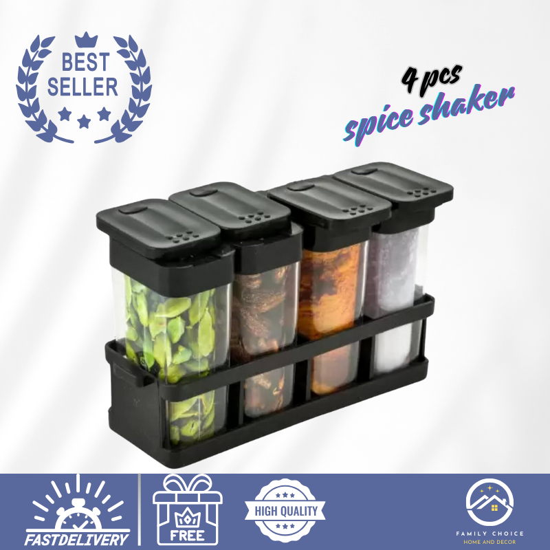 Spice Shakers with Rack,4 Set Small Spice Containers with Adjustable ...