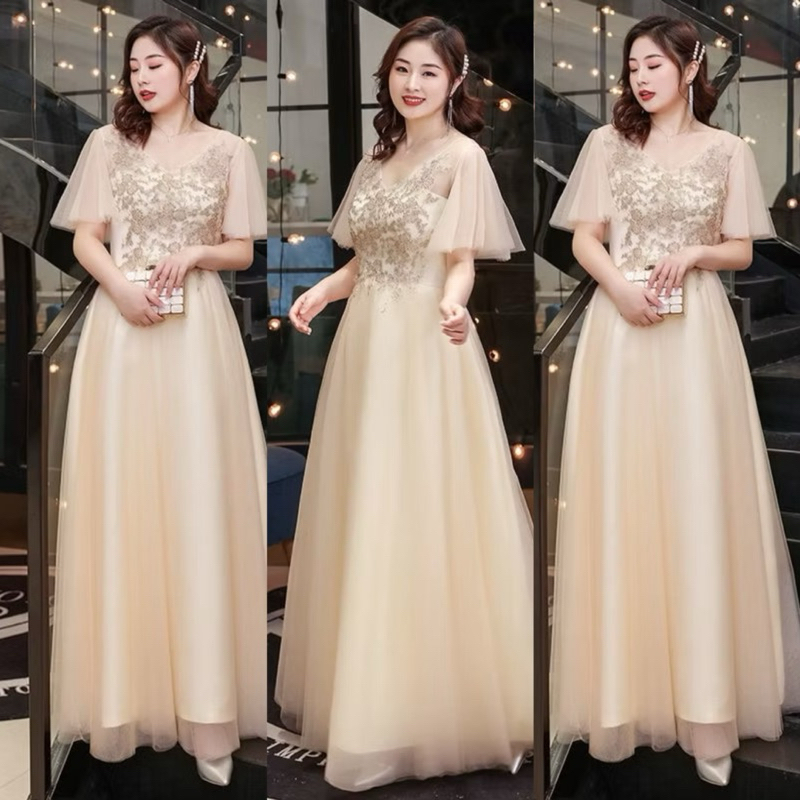 mumu Fit size M to XL Champagne Bridesmaid Dress Women's Banquet Show Slim  Dress Evening Dress | Shopee Philippines
