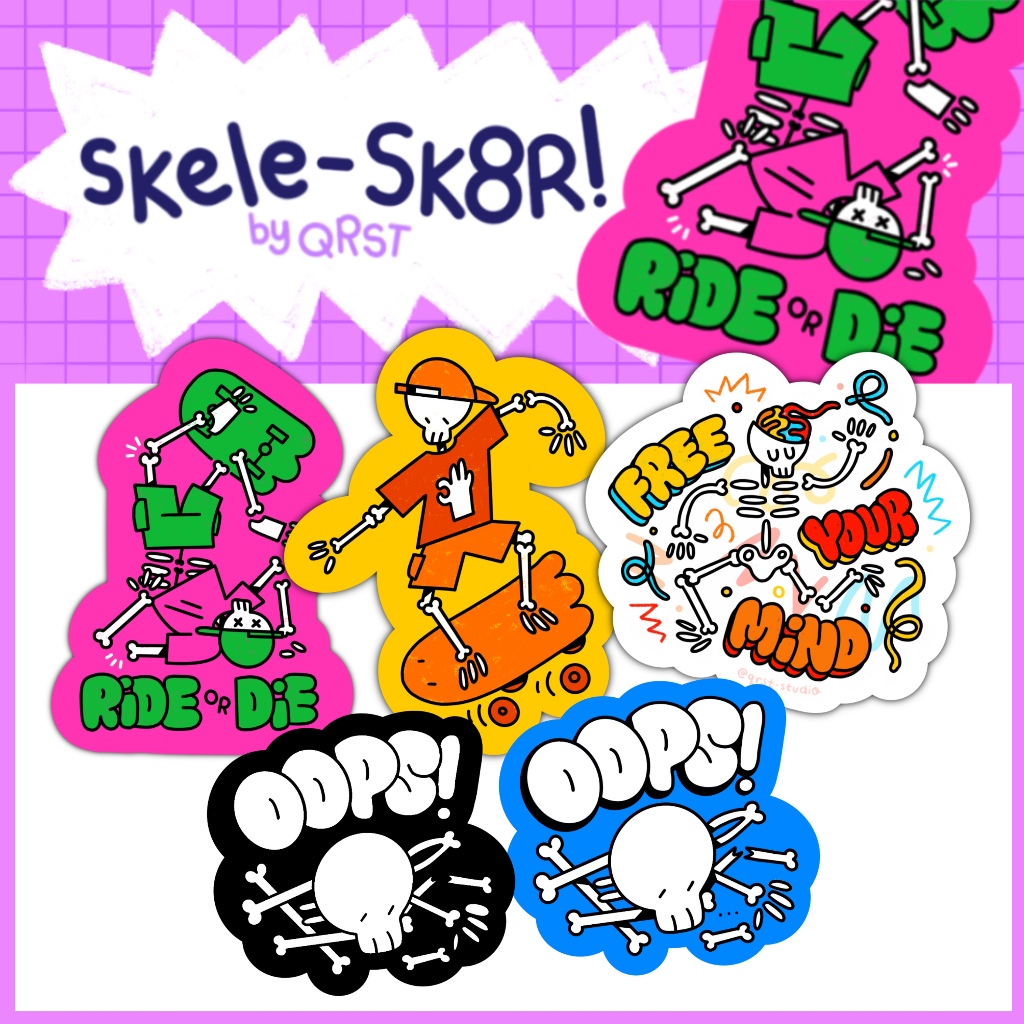 Skeleton Skater Waterproof Stickers • Original Art for Laptop Tumbler ...