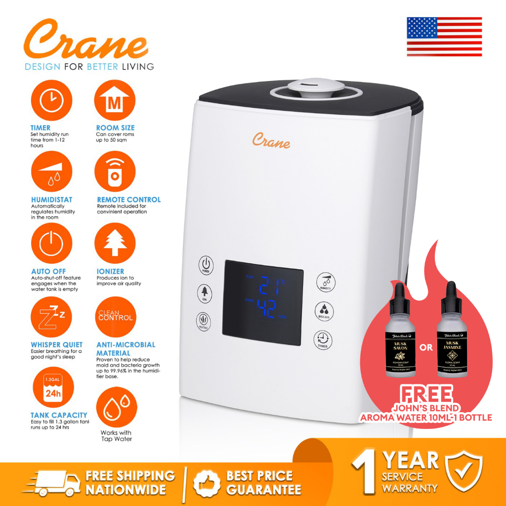 Crane Digital Ultrasonic Warm & Cool Mist Humidifier for Cough, Colds ...