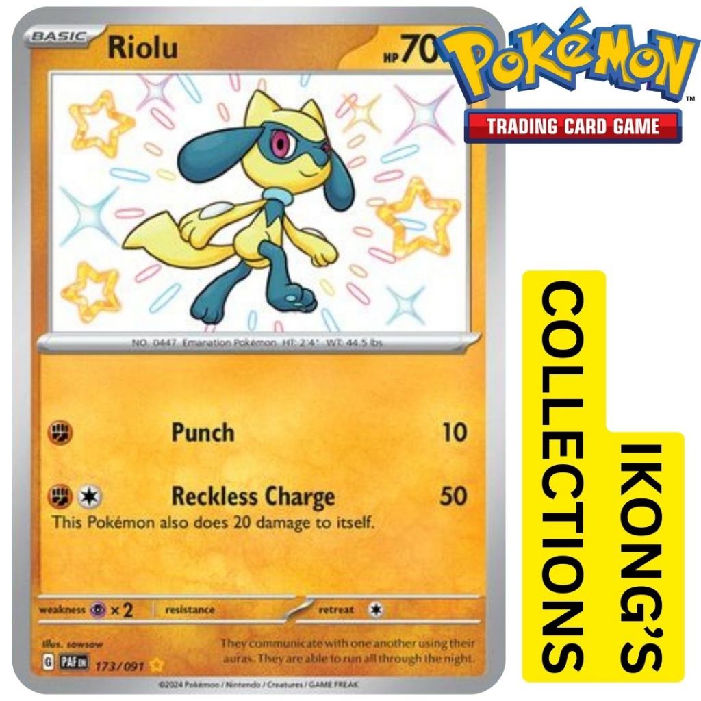 Riolu - 173/091 - Shiny Rare Scarlet & Violet Pokemon Paldean Fates ...