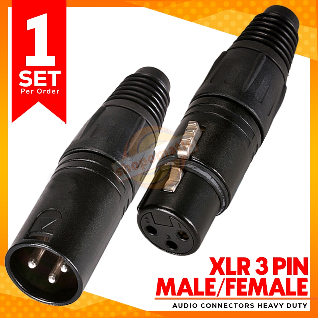 SHOPO 1-Pair 3-Pin XLR Male Plug – Black Audio Connector for ...