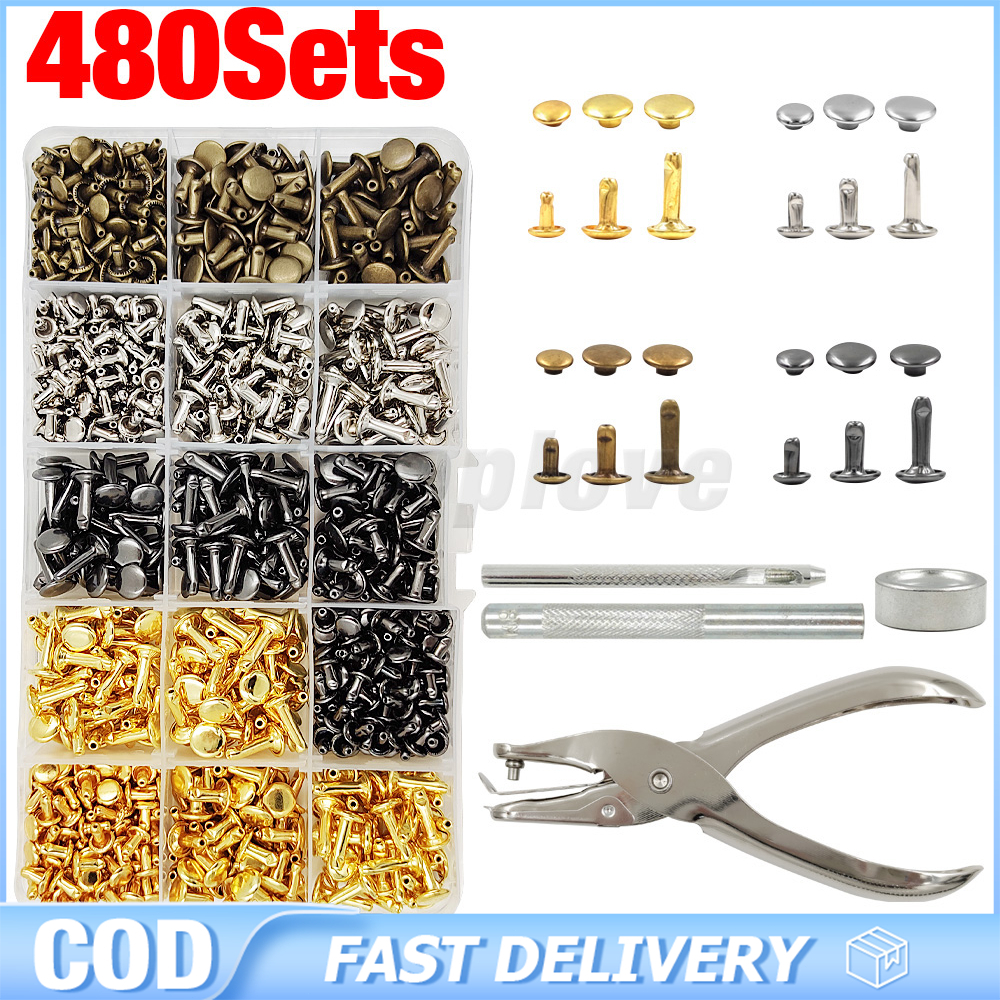 6/8mm Metal Double Cap Rivets Studs Round Rivet With Tool Kit For ...