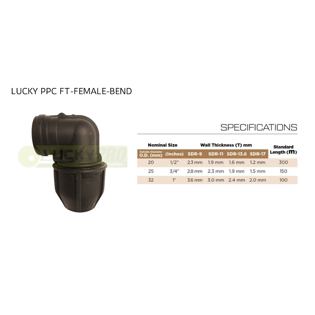 LUCKY PP COMPRESSION FEMALE ELBOW FITTINGS 20mm-32mm (1/2