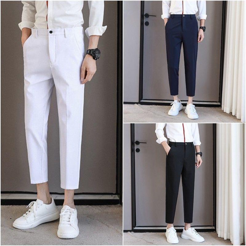 503# Summer Korean plain ankle Trousers Men's Slim Fit Pants for men ...