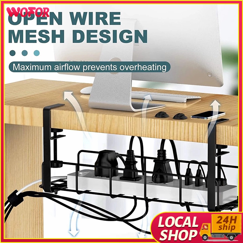 Under Table Storage Cabinet Rack Tray Desk Socket Holder Wire Organizer ...