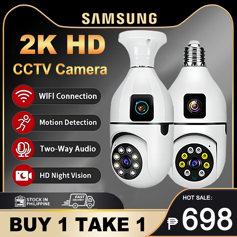 BUY 1 TAKE 1 V380 Pro 2K HD Bulb CCTV Camera Wireless Wifi Dual Lens ...