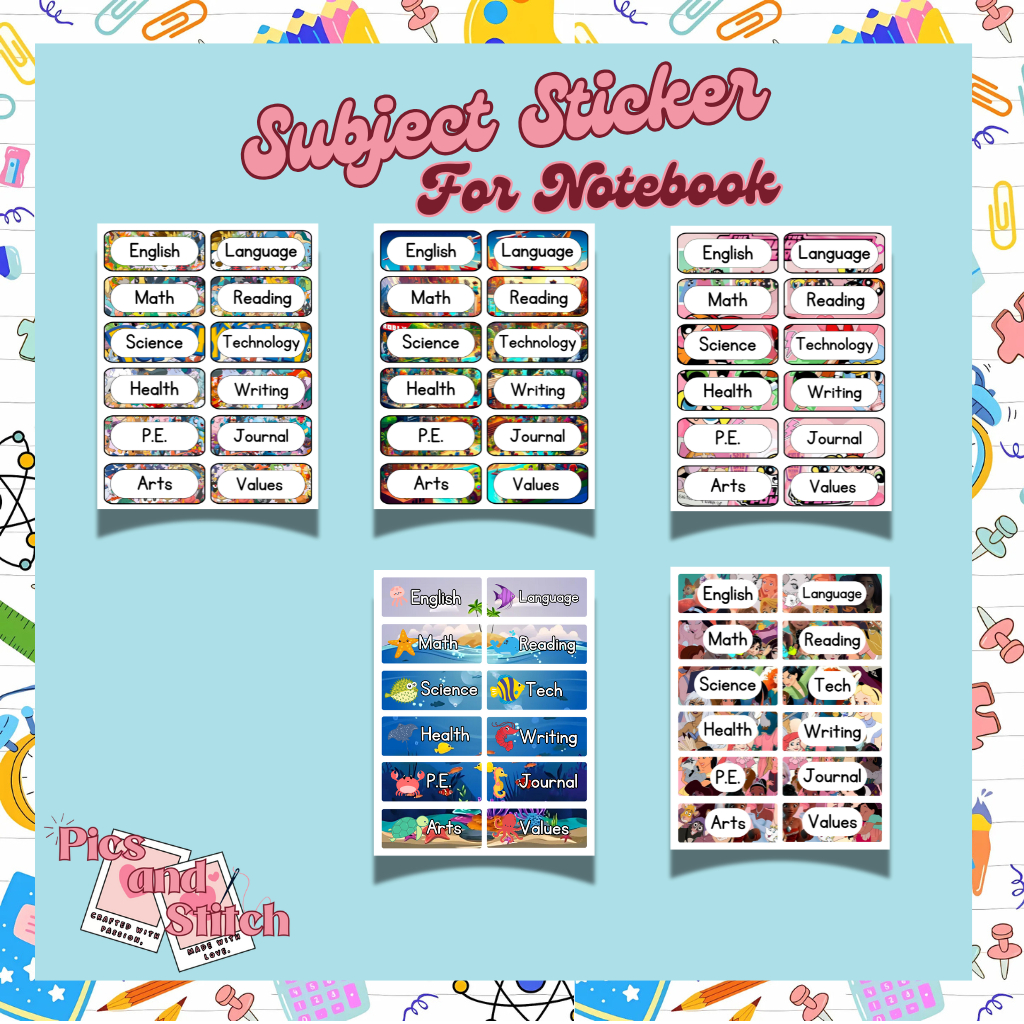 Personalized Subject Stickers for Notebooks | A4 Sheet | Custom Name ...
