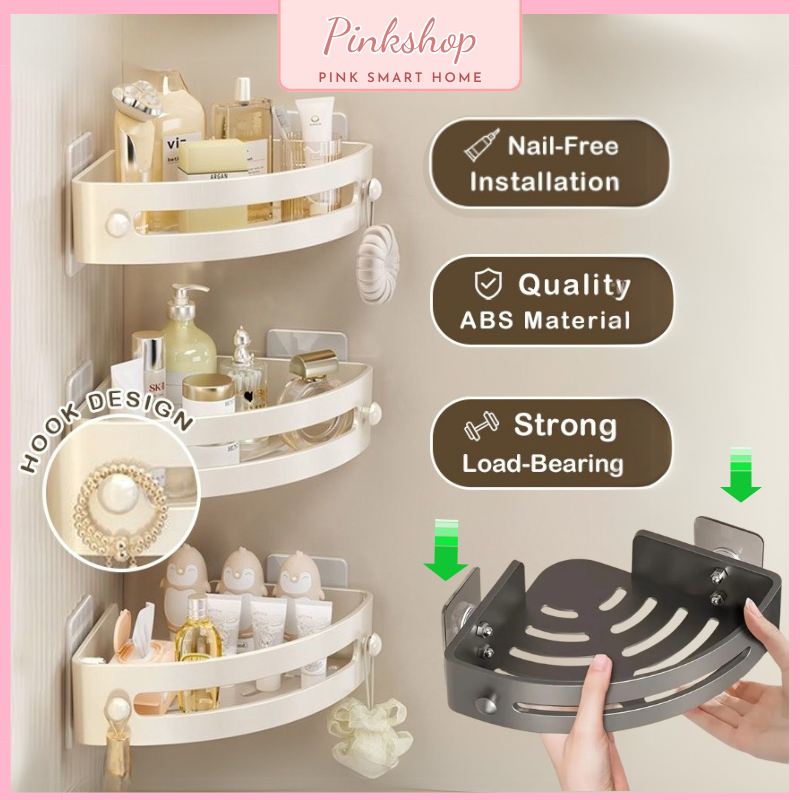 Bathroom Corner Shelf Triangle Storage Rack Wall Mounted Organizer ...