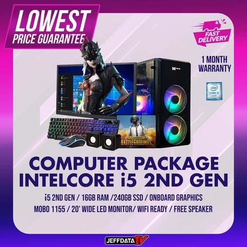 COMPUTER SET INTEL i5 2400 16GB 240GB SSD 1GB GPU MMA CASE 19 WIDE MONITOR  FREE RGB KBMS WIFI READY
