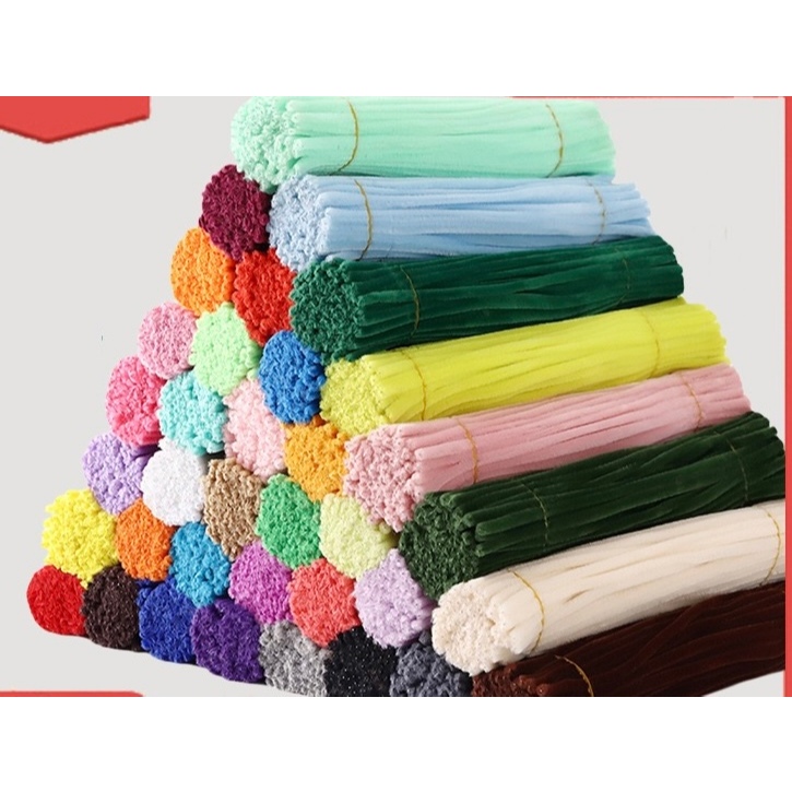 100PCS Fuzzy Wire Colored Chenille Wires Fluffy Sticks Stems Twist Tie ...