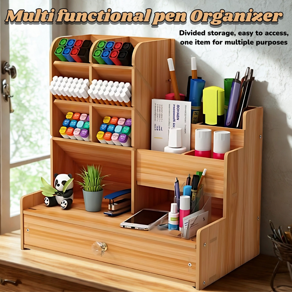 DIY Multi-Functional Wooden Desk Organizer Pen Organizer - Office and ...