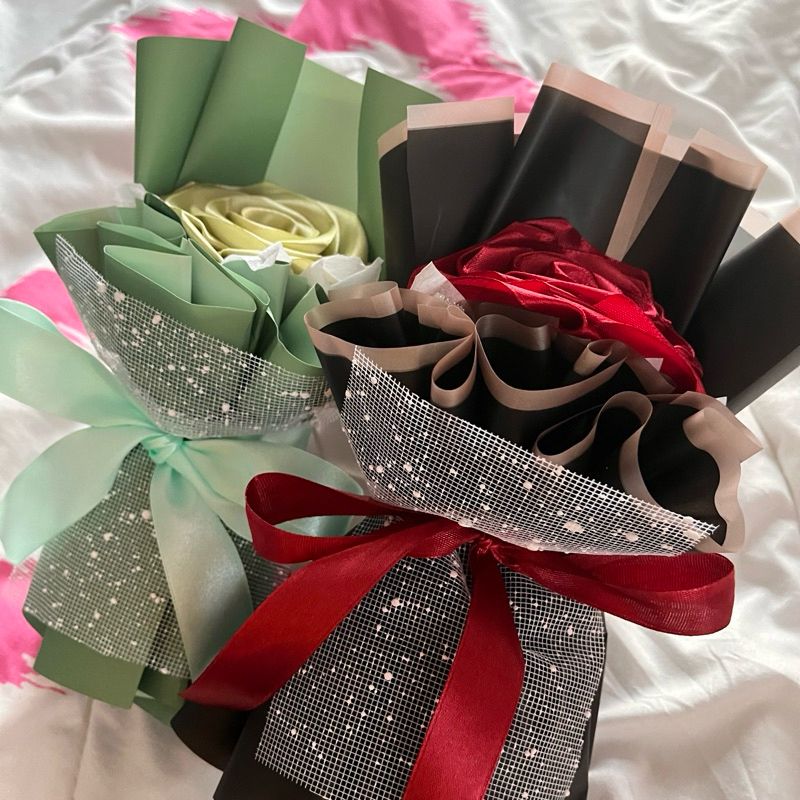 Single Satin Ribbon Eternal Rose Flower Bouquet Perfect for Gifts with ...