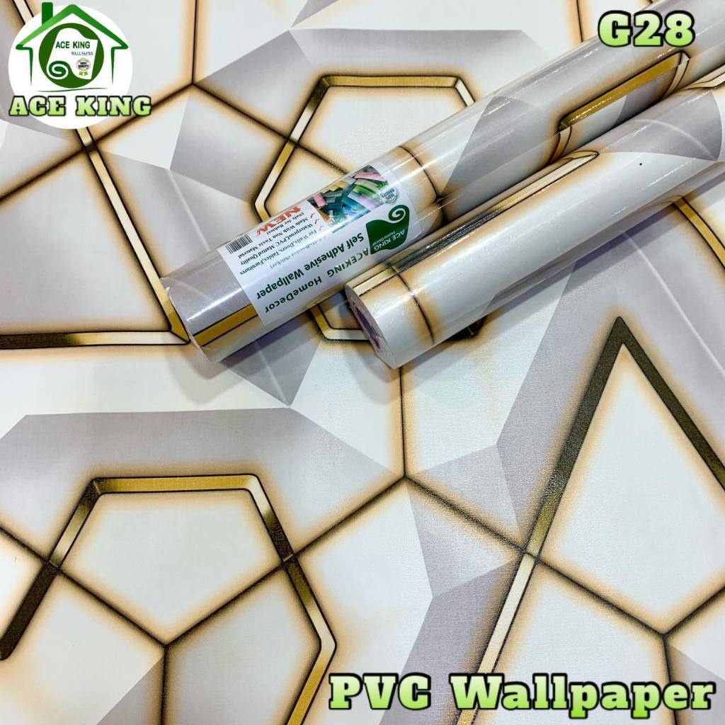 G28 White and Gold Abstract Design PVC Wall Sticker Waterproof Self ...