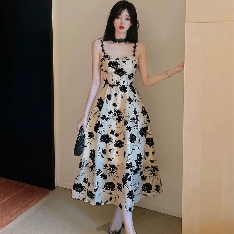 sachin and babi light blue dress French Puff Sleeve Printed Dress for Women, Short Sleeve Midi V-Neck Elegant Dress