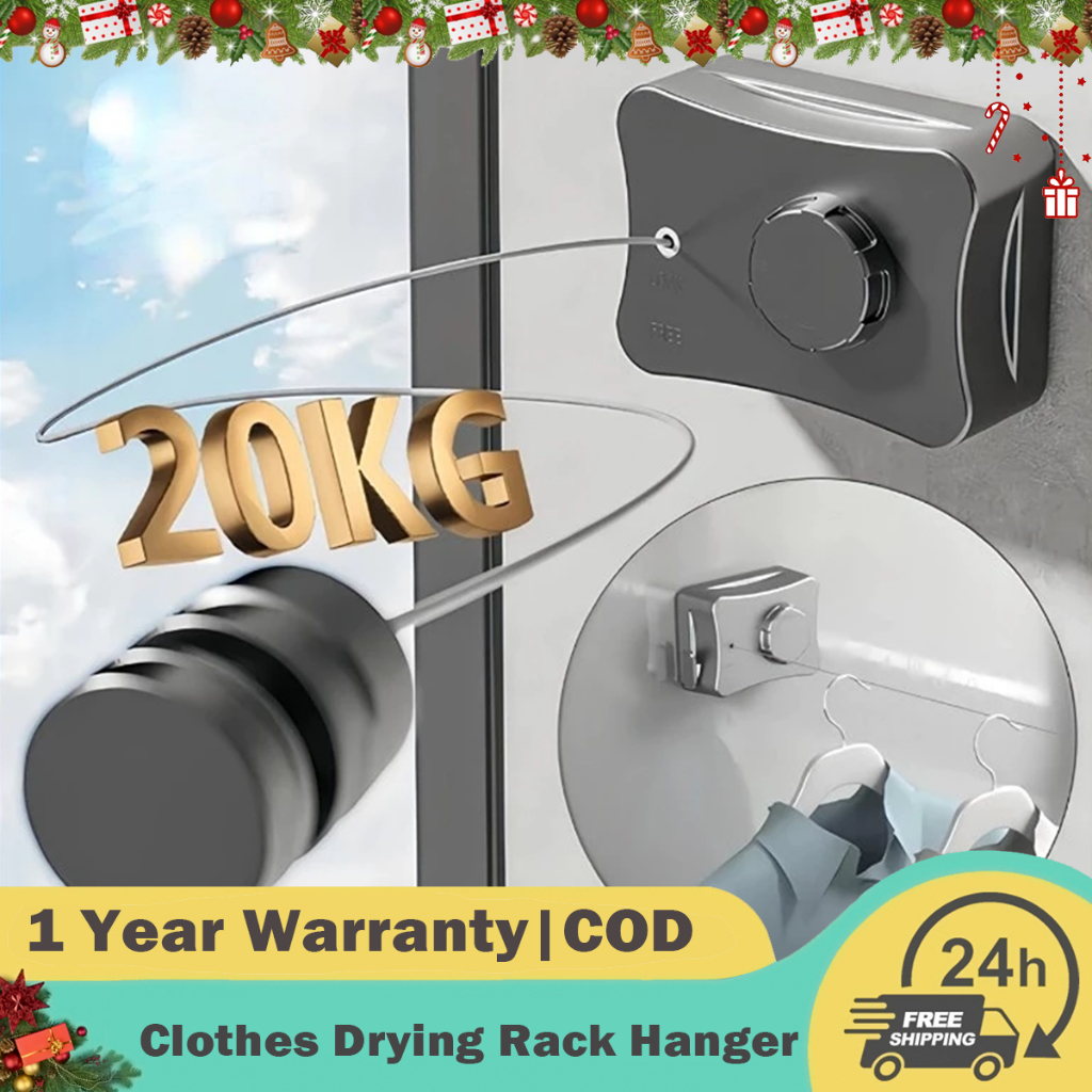 5.1M Wall Mounted Retractable Clothesline Drying Rack Telescopic ...