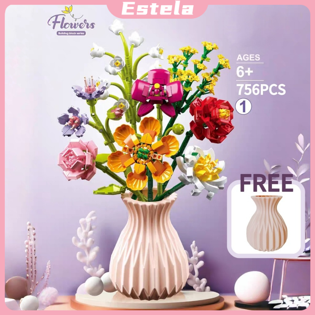 Flower Bouquet Building Block with a vase Birthday and Valentine's Day ...