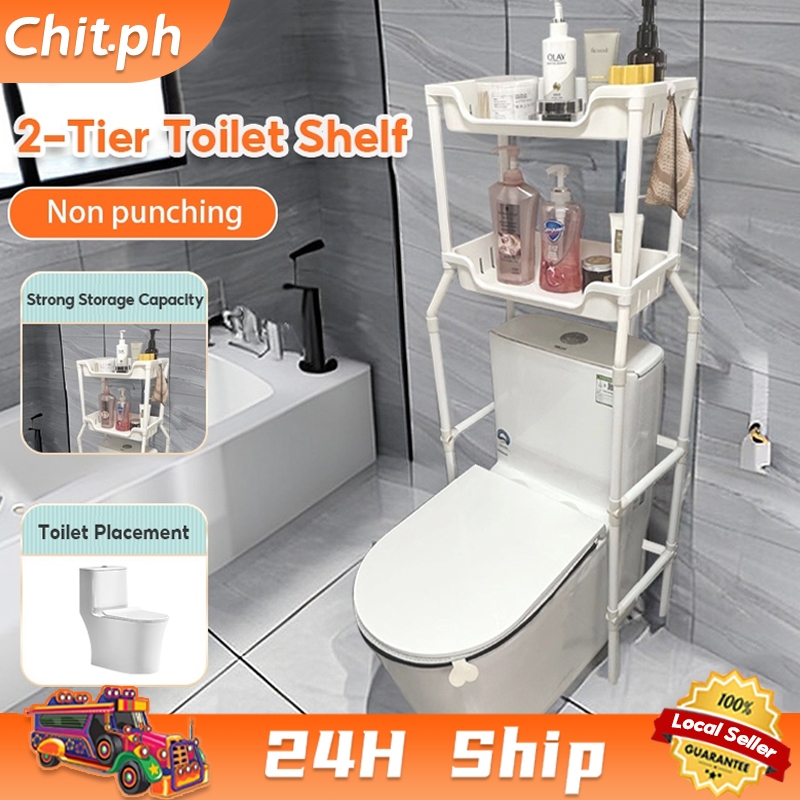 CHIT 2-Tier Toilet Shelf Plastic Bathroom Organizer Shelf Rack Storage ...