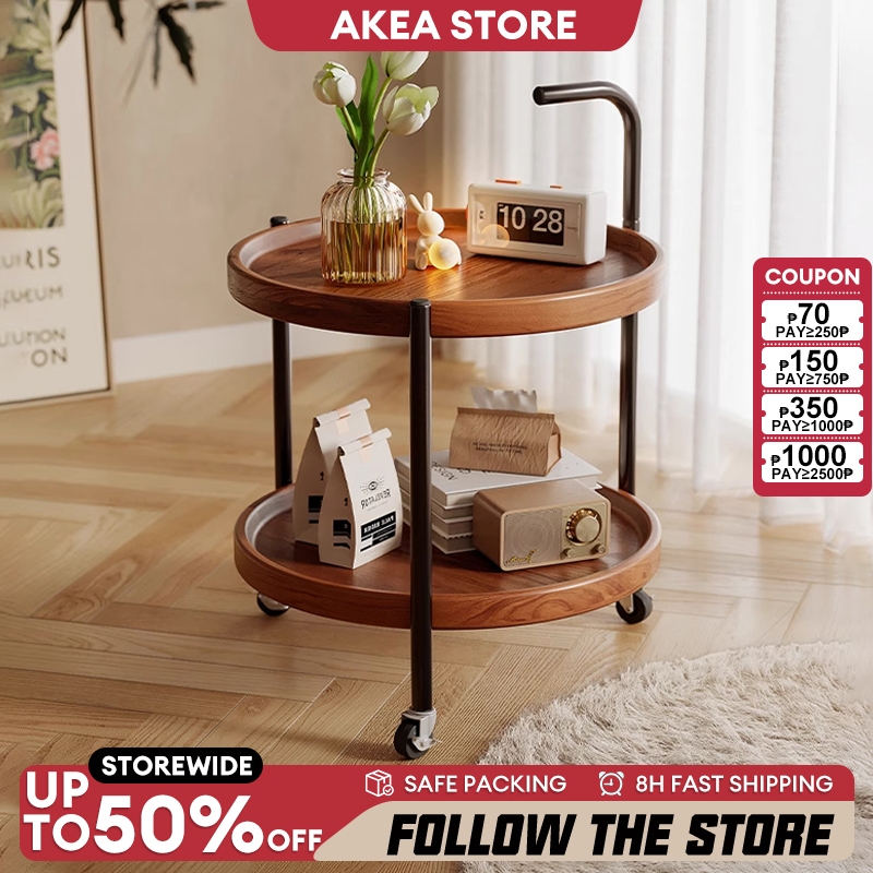 Coffee Table With Wheel Movable Sofa Side Table Bedside 2 Layer Small ...