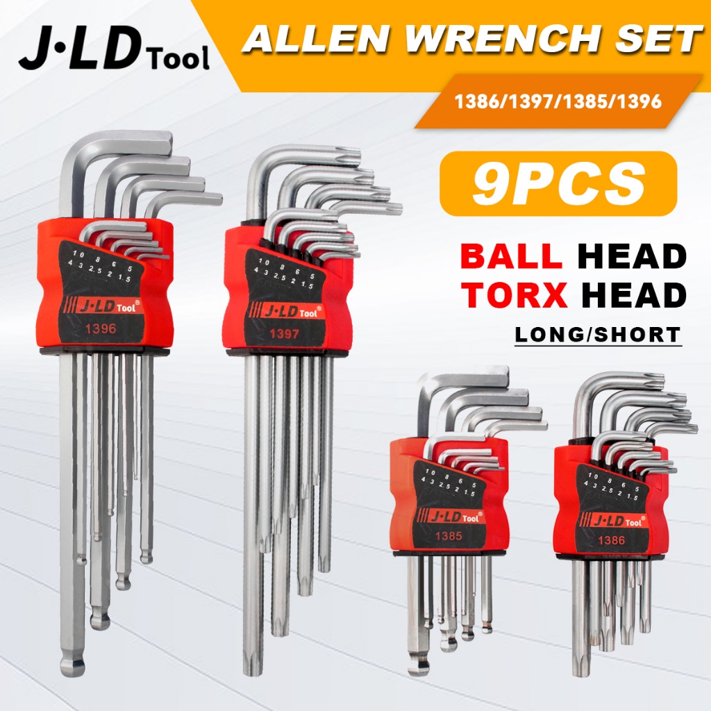 JLD Allen Wrench Tool 9PCS Extra long Hex Key Wrench Set （Ball End or ...
