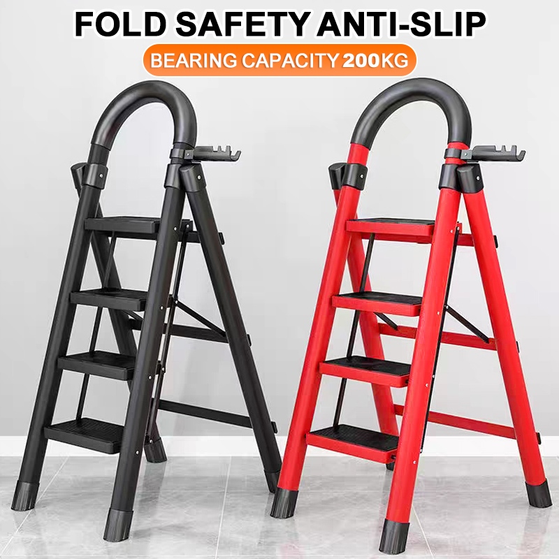 Ladder Foldable Carbon Steel Thicker 3-8 Steps Home Portable With Tool ...