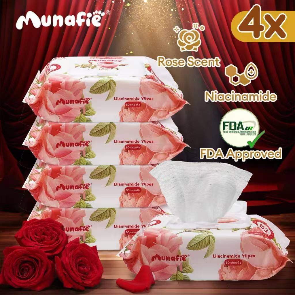 (4Packs) Munafie Niacinamide Cleansing Wipes Rose Scented 80 Sheets ...