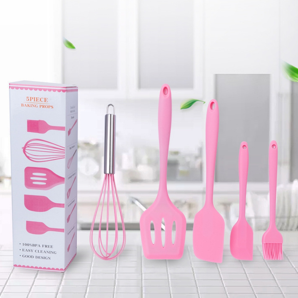 5pcs Silicone Kitchen Utensils Set Non-Stick Pan Shovels With Silicone ...