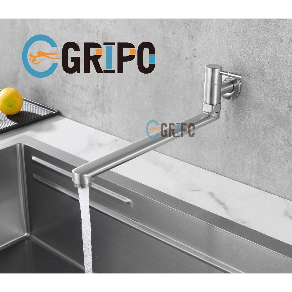 GRIPO High Quality 304 Stainless Rotary Wall Mounted Kitchen Faucet ...